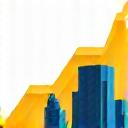 Illustration of abstract financial growth charts and iconic Amsterdam landmarks, representing the museum's significant economic and cultural impact.