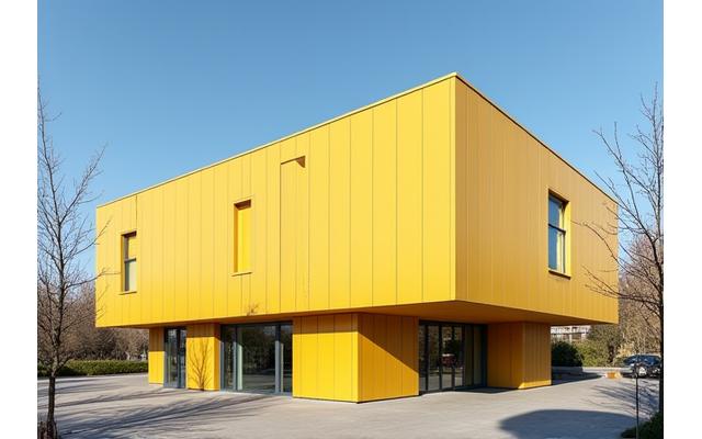 Gerrit Rietveld's modernist Van Gogh Museum building exterior with distinctive geometric shapes and light-colored facade, under a blue sky.