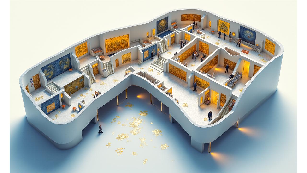 Interactive 3D map of the Van Gogh Museum, highlighting different floors and galleries with clickable sections
